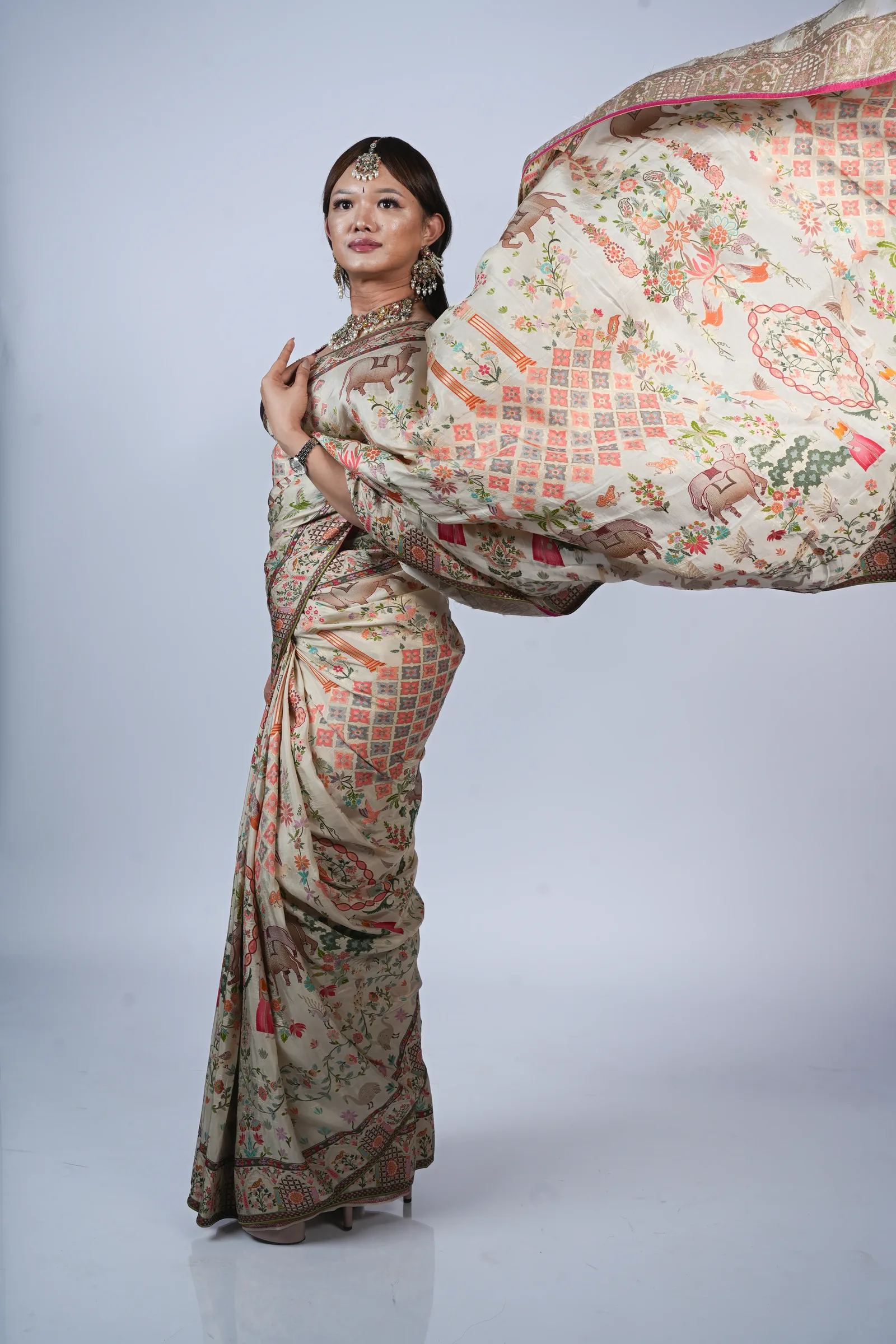 Studio portrait, saree in motion