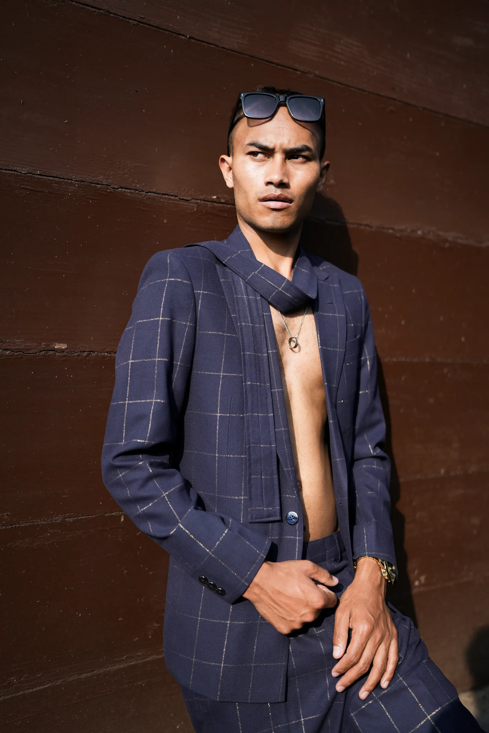 Editorial portrait in checkered suit